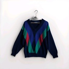 Vintage 90s Par Four Multi Color Golf Knit Sweater V Neck Grandpa Graphic Size M