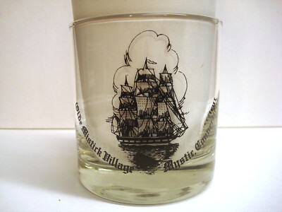 Olde Mistic Village Pirate Barque Ship Mystic CT Whiskey Rocks Measure  Glass Vtg