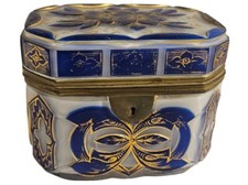 Seltene Biedermeier &Uuml;berfangglas Zuckerdose mit Golddekor, B&ouml;hmen um 1840