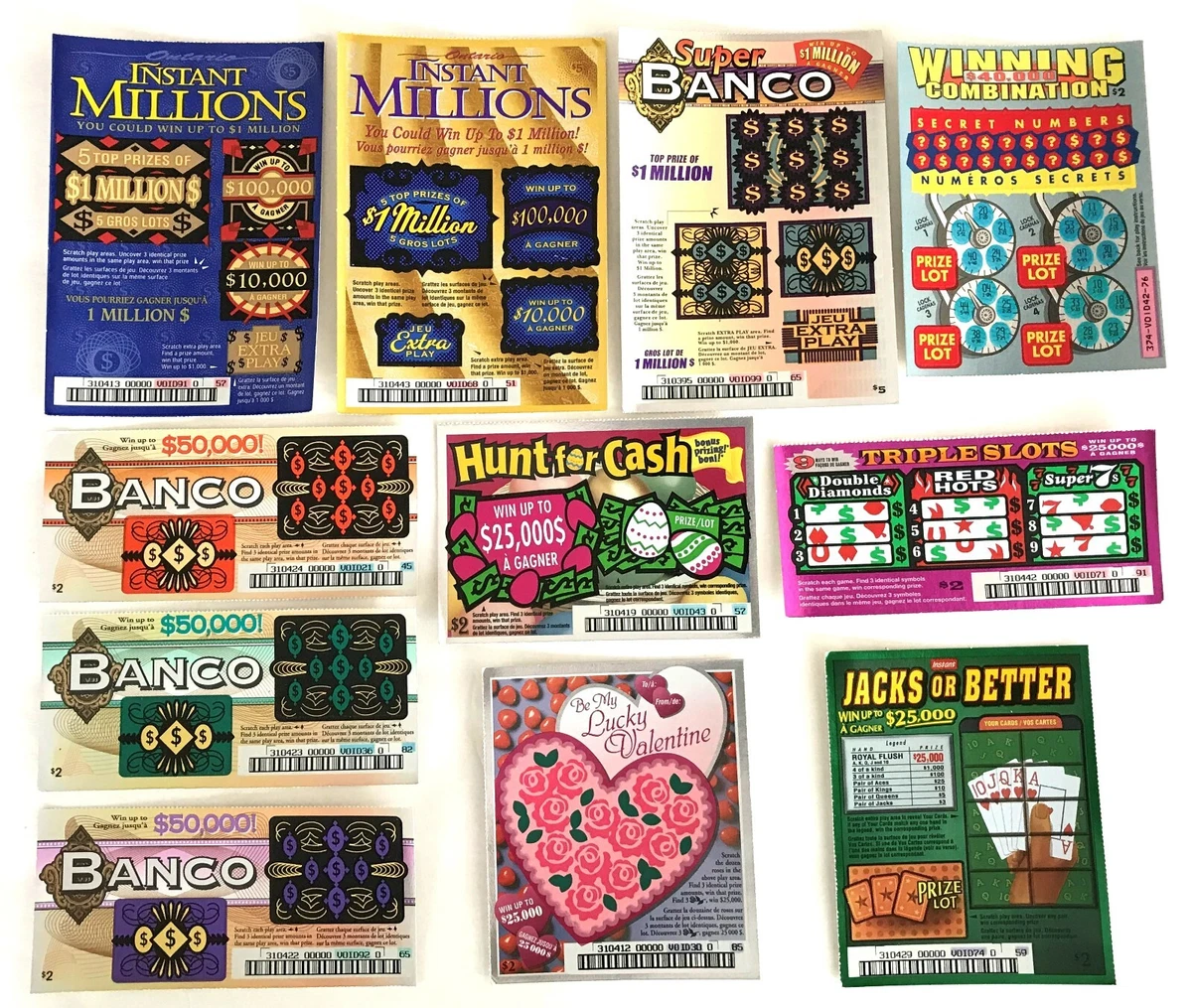 Ontario Canada Instant SV Lottery Tickets 11 different large size
