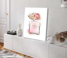 Perfume Pink Yellow Flowers Watercolor Stretched Canvas 40x50cm Print