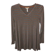 Matilda Jane Womens Medium Gray Striped 3/4 Sleeve V Neck Shirt Tee Top Size M