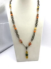 Colors Of Fall Beaded Necklace In Aged Brass Metal Hand Made By Me