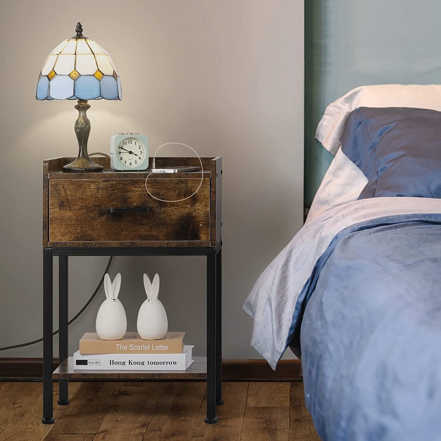 Modern Nightstand with Built-In USB Charging Station-image