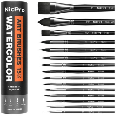 Nicpro Aquarellpinsel Set 15 Stück Synthetisches Eichhörnchenhaar Rund