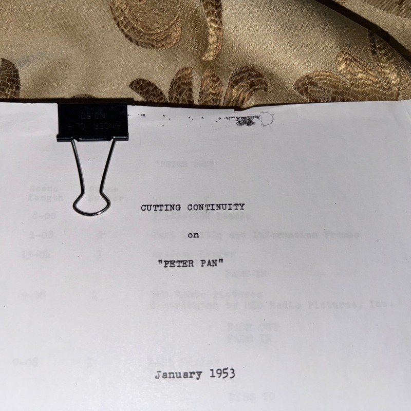 Walt Disney PETER PAN Cutting Continuity Movie Script from 1953 AS IS