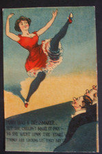 SAUCY Old Comic LIMERICK MARY ON STAGE DANCE DANCER UPSKIRT STOCKINGS LOOKING UP