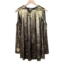 Show Me Your Mumu Dress Womens XS Gold Velvet Long Sleeve Teddy Tunic Mini NWT