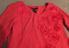 Style & Co tee woman's size M, orange V-neck cotton 3/4 sleeve, ribbon trim