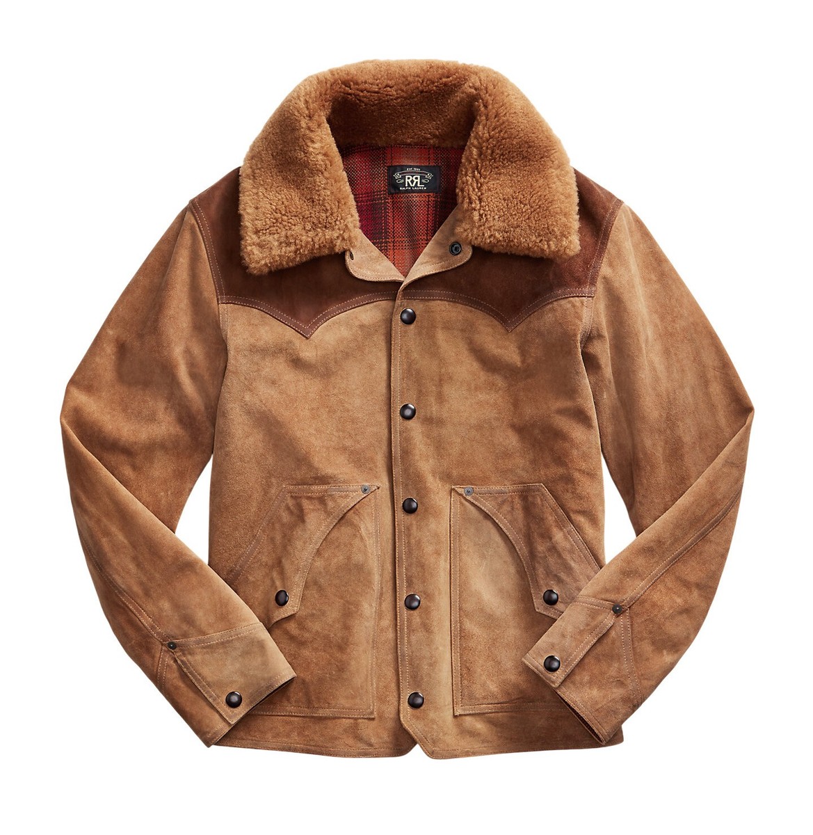 RRL / Ralph Lauren /羊レザーラフアウトジャケット/極美品 Ralph Lauren RRL Brown Roughout Suede Shearling Collar Western