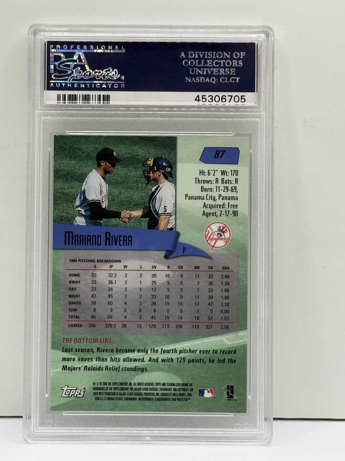 2000 Stadium Club Chrome #87 Mariano Rivera PSA 10 view 2