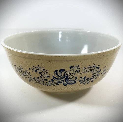 Vintage PYREX "Homestead" #404 Blue/Tan Speckled Mixing Nesting Bowl 4.0 QT VGUC
