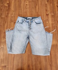 KanCan High Rise Button Fly Cropped Jean Light Wash Denim Womens Size 26 Relaxed