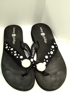 LINDSAY PHILLIPS Black SWITCHFLOPS Flip Flops WHITE POLKA DOT STRAPS Size 7