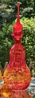 21" HUGE BLENKO Crackle Glass Bottle Decanter with Flame Stopper MCM  GORGEOUS!