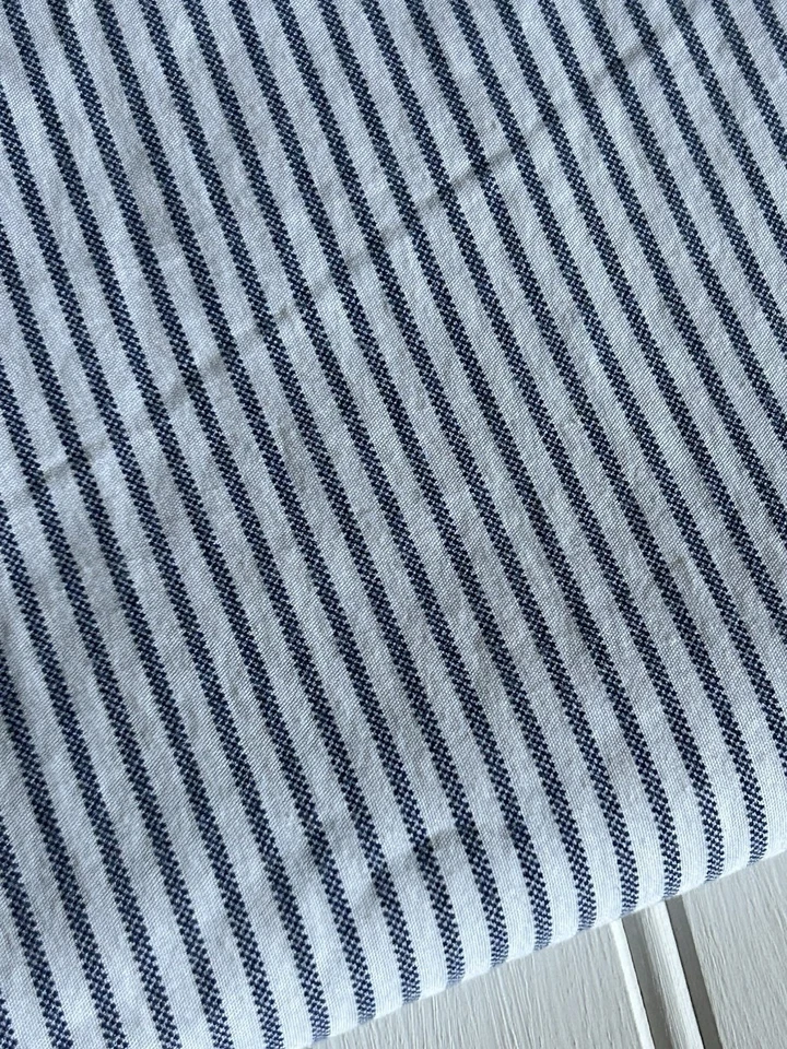 Tommy Hilfiger Blue White Pin Stripe Oxford Nautical Preppy Flat Sheet Twin - Image 2 of 4