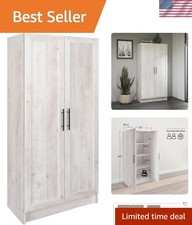 Elegant Rustic White Storage Cabinet with Panel Doors 3 Adjustable Shelves