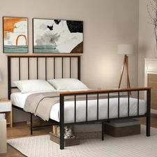 Full Size Metal Platform Bed Frame Mattress Foundation with Headboard Industrial