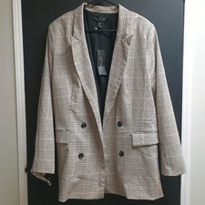 Rachel Zoe Plaid Lined Blazer Open Front Pockets Long Size XL