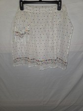 Vtg 1950s White Semi Sheer Half Apron Multi Color Floral Hand Embroidered Boho