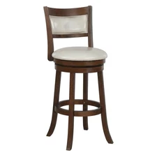 30 in. Wood Swivel Stool in Cream Faux Leather with Dark Walnut Finish