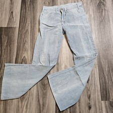 70s Lee Bell Bottom High Rise Blue Flared Corduroy Talon Zipper Size31x32 Unisex