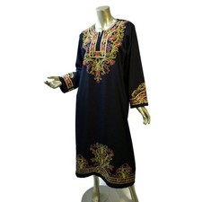 Women's Elegant Caftan Kaftan Maxi S-M Midnight Blue Gold Red Green Embroidery