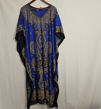 Boho Blue Kaftan Dress Ethnic Print Maxi Caftan One Size Fits Most