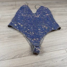 For Love And Lemons Skivvies Opal Low Plunge High Cut Sequin Bodysuit Size L  
