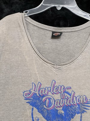 Harley Davidson Womens Grey V-Neck Logo T-Shirt Long Horn,TX SzLg