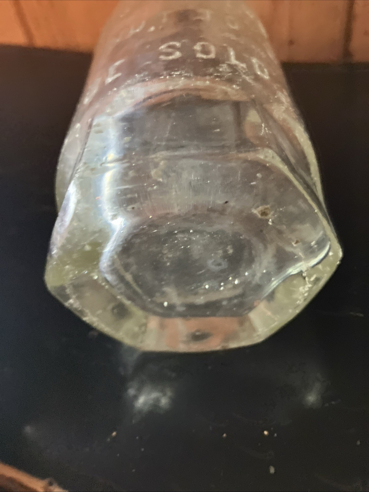 JOHN GRAF MIWAUKEE WI. CLEAR BLOB TOP WIESS VINTAGE BOTTLE WHAT GIVES TRADE MARK