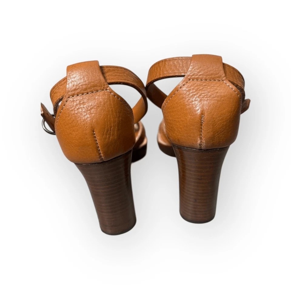 PRADA Brown Carmel Leather Ankle Strap Heel Sandals Shoes Almond Toe Size 37 - Image 4 of 4