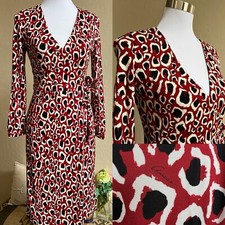 GUCCI Burgundy Red Leopard Print “Gucci”  Signature All Over Wrap Dress Size S