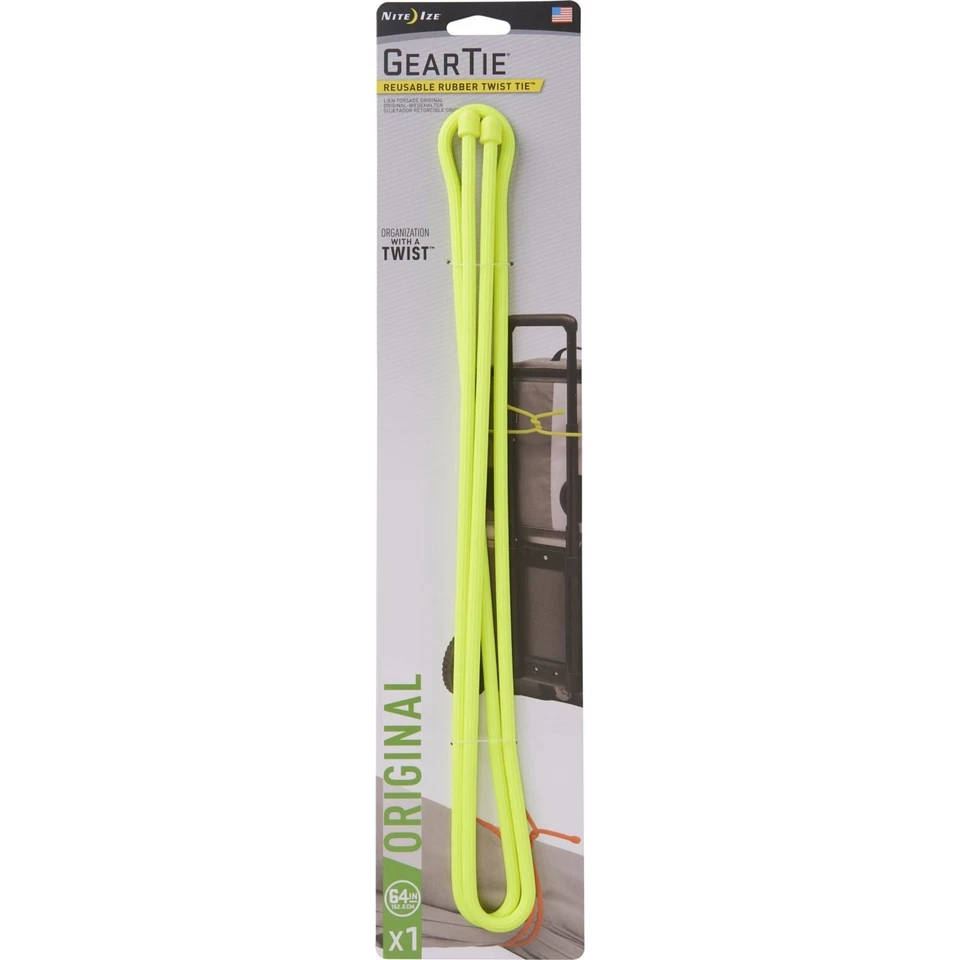 NITE IZE ORIGINAL 64" GEAR TIE TWIST ~ BRIGHT YELLOW ~ 1 PACK ~ NEW IN PACKAGE ~ - Image 2 of 2