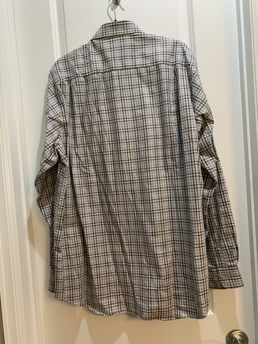 Kirkland Signature 100% Cotton Non Iron Dress Shirt XL Plaid Gray/Brown - Picture 6 of 7