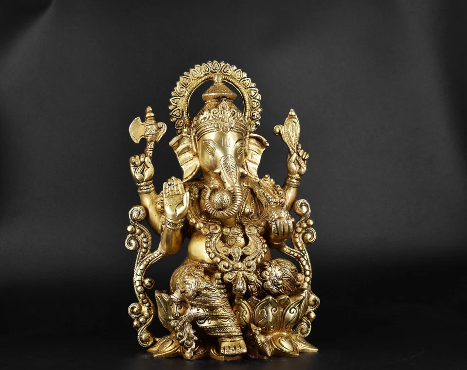 Estatua de latón Ganesha Dios Señor hindú Ganesh Ídolo Elefante Estatuilla Escultura Dios Foto 3 de 4