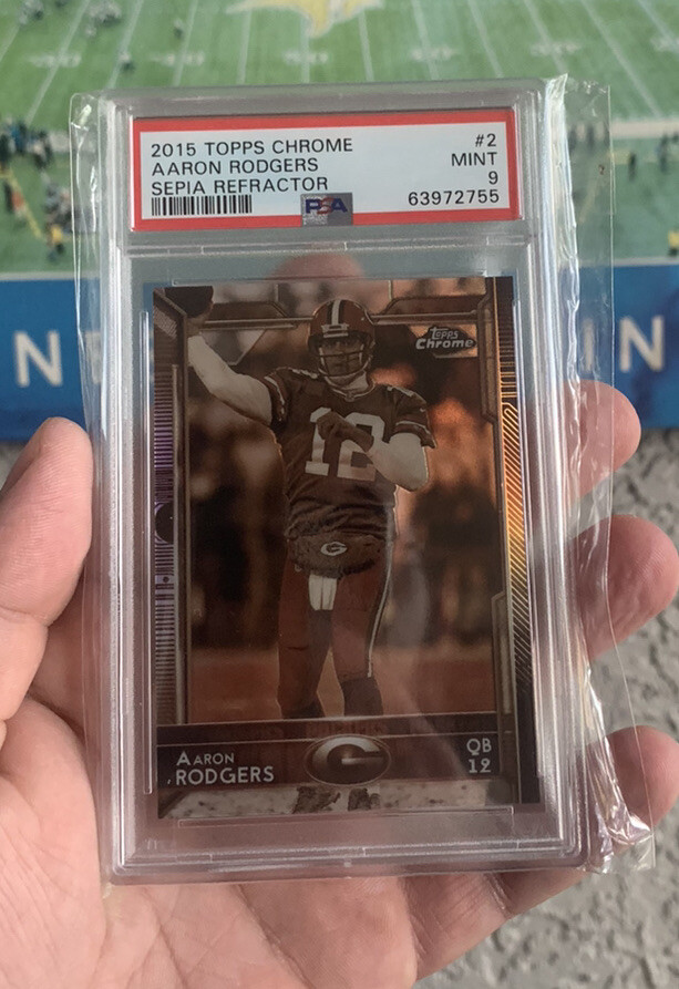2015 TOPPS CHROME SEPIA REFRACTOR #2 AARON RODGERS /99 LOWPOP PSA 9