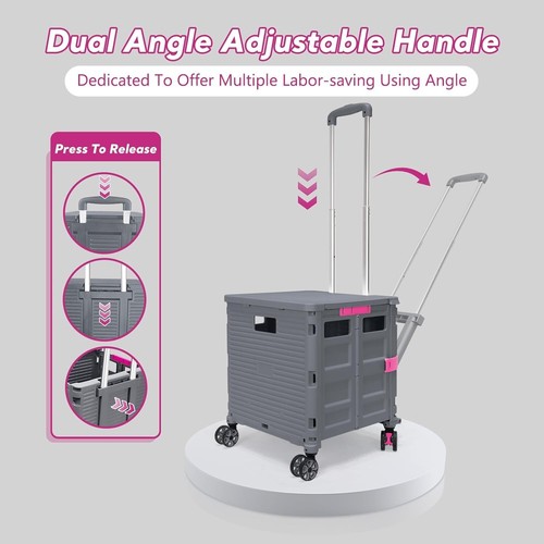 Folding Utility Cart Rolling Crate Tote Basket Box Storage Handcart on 4 Swivel - Picture 10 of 14