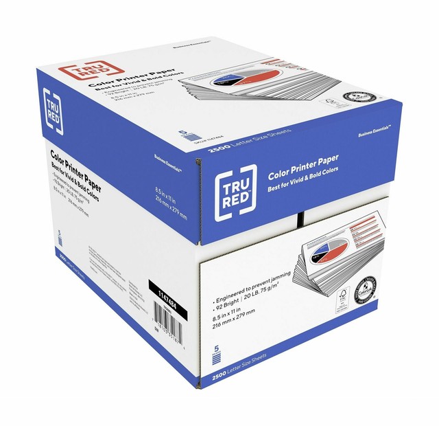 TRU RED 8.5" x 11" Color Printer Paper, 20 lbs,96 Brightness, 2500