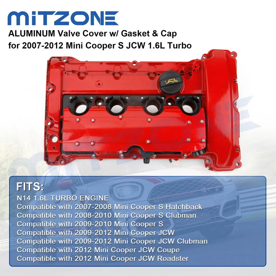 Kit de cubierta de válvula roja de ALUMINIO para 2007-2012 N14 Mini Cooper S JCW 1,6 L Turbo Foto 3 de 4