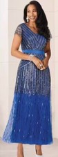 Size 14 Ashro Blue Formal Wedding Event Party Giovanna Beaded Sequin Gown Dress