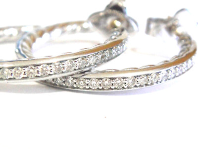 $1300 DAVID YURMAN 14K SS DIAMOND HOOPS EARRINGS 26mm.