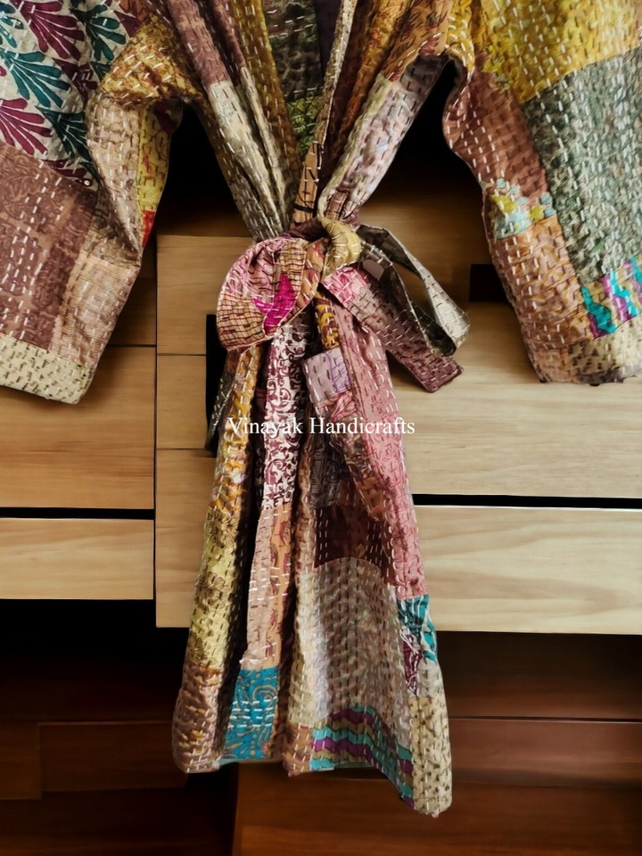 Indian Patchwork Kantha Jacket, Soft Silk Kantha Jacket, Cotton Bath ...