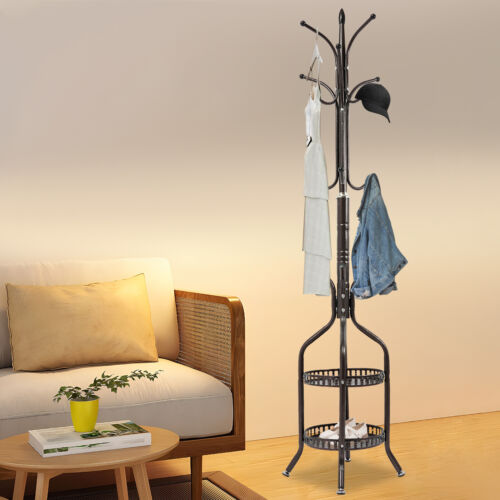 Coat Rack Stand Iron Coat Hanger Stand Free Standing W/hanging Rod Garment Racks