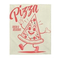 Velveteen Plush Blanket funny walking cartoon pizza in retro