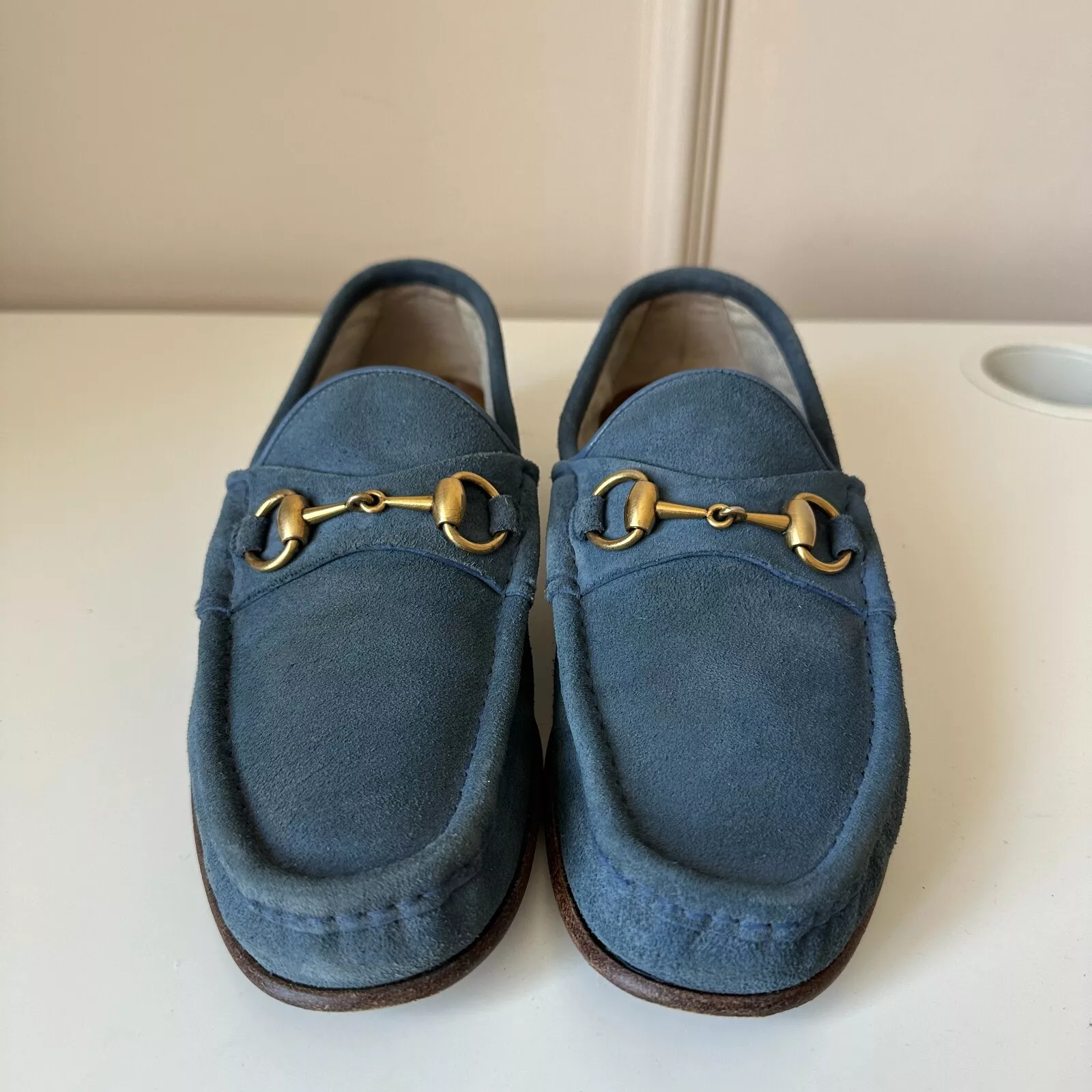 GUCCI Thunder Blue Suede Horsebit Loafers Size 5.5 UK 36 EU