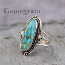 925-Sterling Silver Handmade Blue Copper Turquoise Gemstone Women's Jewelry Gift