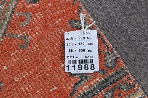 Vintage Türkischer Läufer Teppich 2x11ft Wolle Anatolisch Handarbeit Flur Oushak ROT - Bild 9 von 9