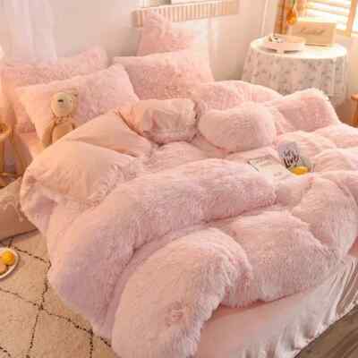 New Autumn Winter Warm Pink Bedding Set Plush Mink Velvet Queen Duvet Cover Set