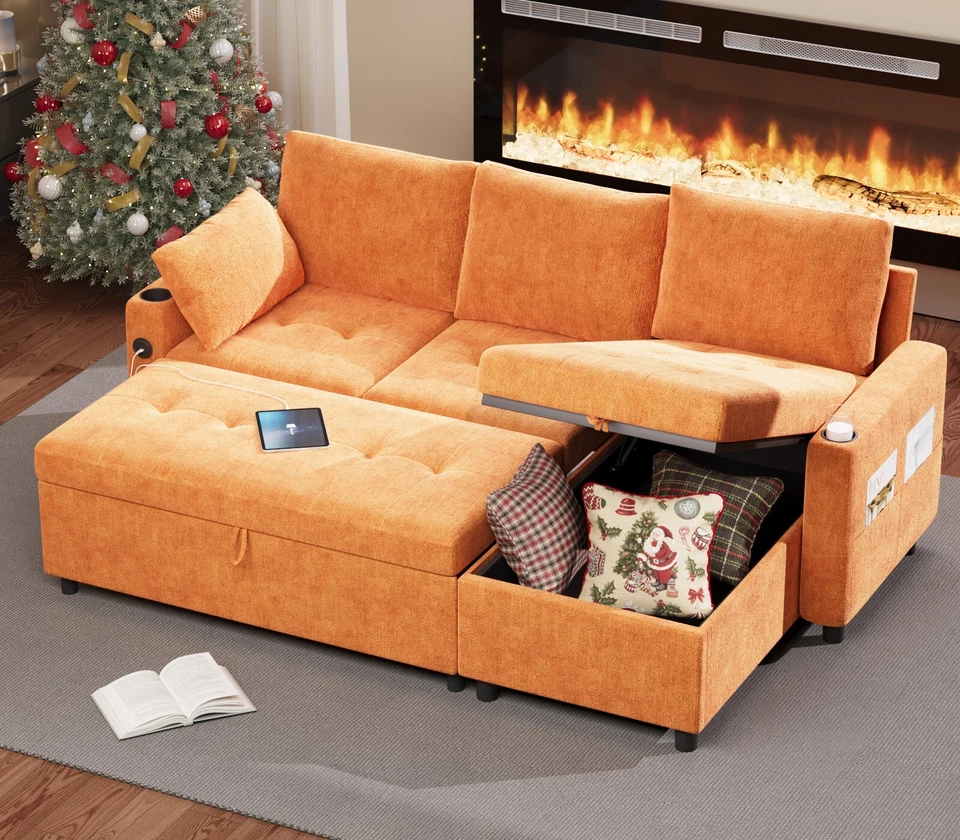 Sofá cama extraíble 3 en 1 sofá cama con silla de almacenamiento sofá seccional en forma de L Foto 3 de 4